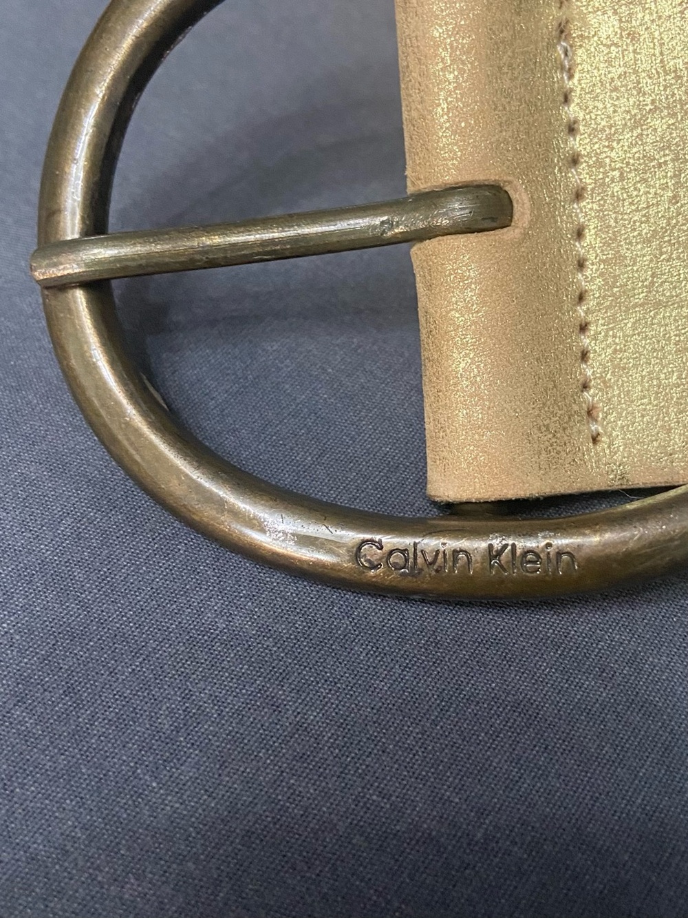 New CALVIN KLEIN Vintage Leather Studded Distressed Gold Belt Wide Boho XL Retro - Picture 5 of 13